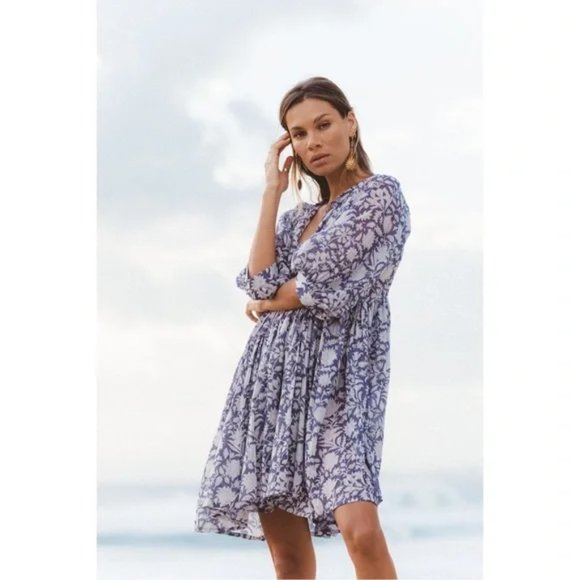 Daughters of India Dresses & Skirts - Daughters of India Kyra Mini Dress Blue Iris Prairie Peasant Size S (like new)